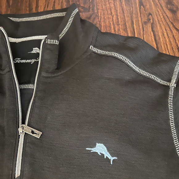 Mens Tommy Bahama Tobago Quarter Zip Black with white stitching Size L - Picture 3 of 5